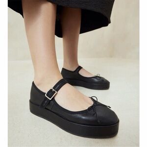 Loeffler Randall Black Leather Mary Jane Platform Flats